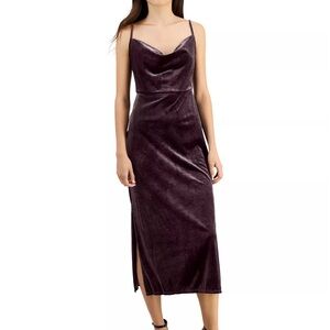 Plum Velvet Cowl Neck Midi Dress